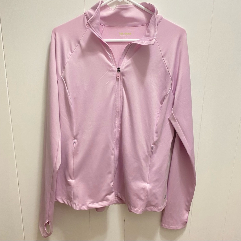 Tek Gear Active Jacket Pink Zip-Up Thumb Holes Cinched Waist Tennis Sporty